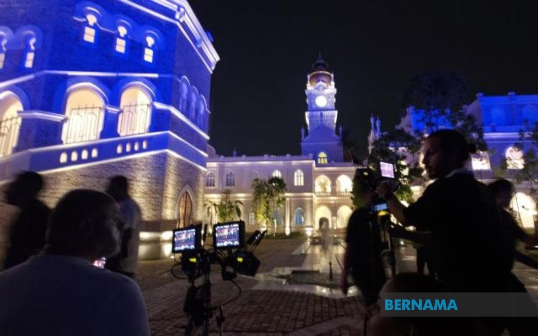 Wanted By Family production crew and camera monitors during a night shoot in Kuala Lumpur